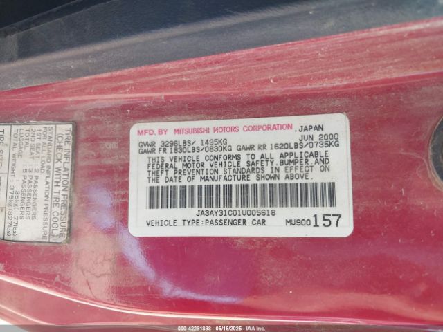 2001 MITSUBISHI MIRAGE JA3AY31C01U005618 Photo 8