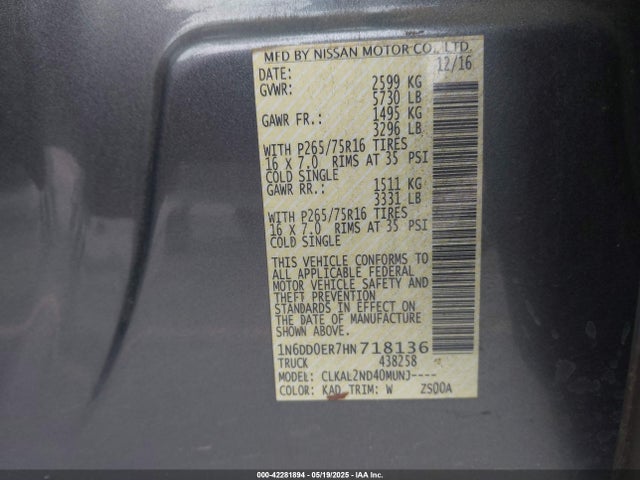 1N6DD0ER7HN718136 Nissan Frontier Desert Runner