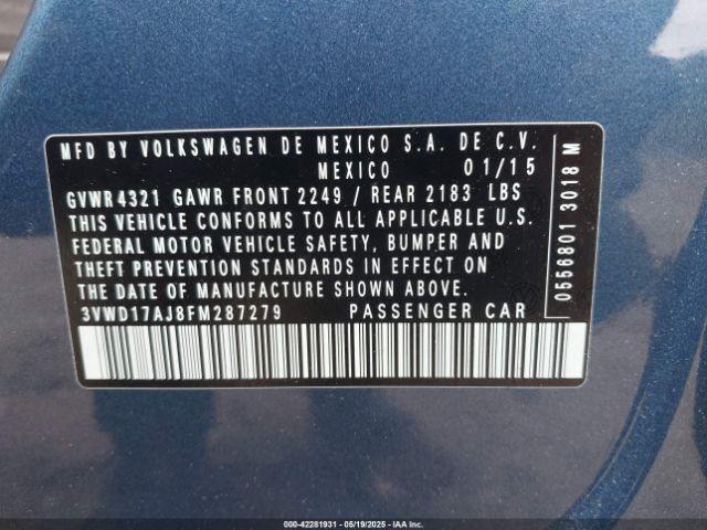 3VWD17AJ8FM287279 Volkswagen Jetta 1.8t Se