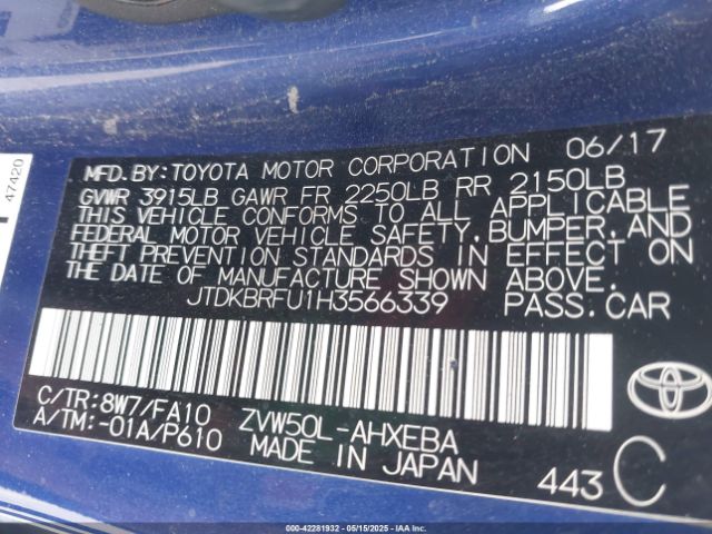 2017 TOYOTA PRIUS JTDKBRFU1H3566339 Photo 8