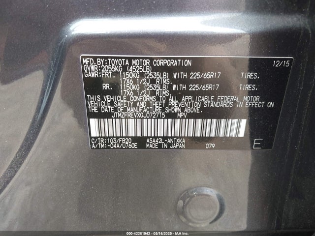 JTMZFREVXGJ072715 Toyota RAV4 LE