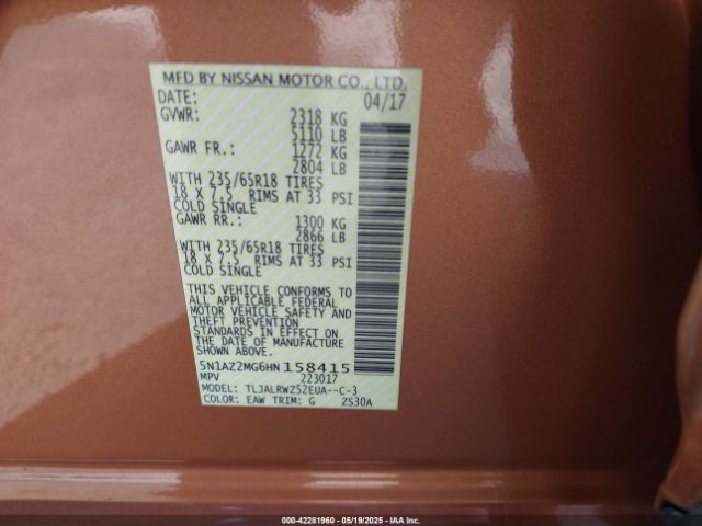 5N1AZ2MG6HN158415 Nissan MURANO SL