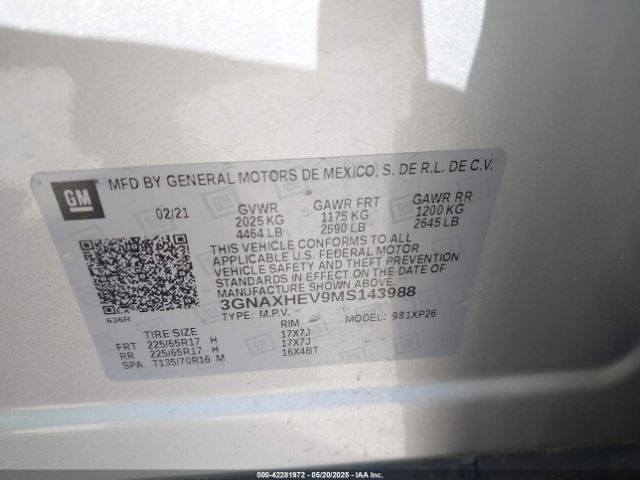2021 CHEVROLET EQUINOX 3GNAXHEV9MS143988 Photo 8