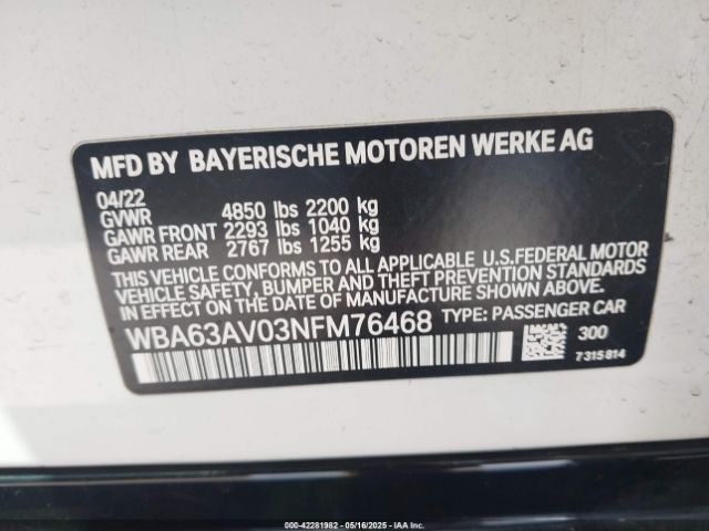 WBA63AV03NFM76468 BMW 430i Gran Coupe