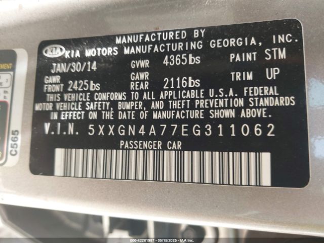 5XXGN4A77EG311062 KIA OPTIMA EX