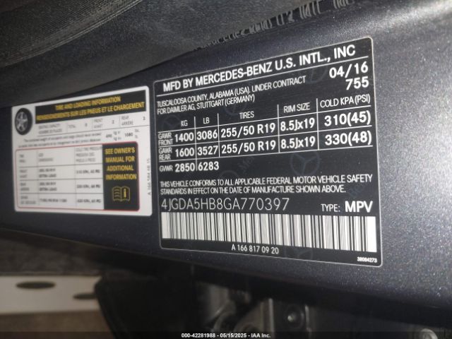 2016 MERCEDES-BENZ GLE 350 4JGDA5HB8GA770397 Photo 8