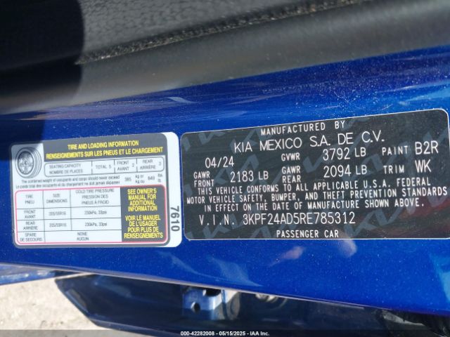 3KPF24AD5RE785312 KIA Forte Lxs