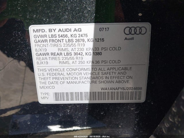WA1ANAFY8J2024698 Audi 2018