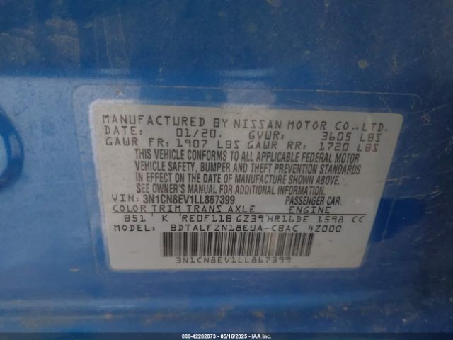 3N1CN8EV1LL867399 Nissan Versa Sv Xtronic Cvt