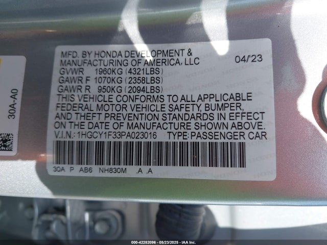 1HGCY1F33PA023016 Honda l15be
