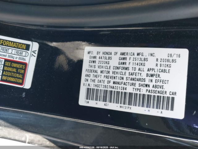 1HGCT2B07HA001084 Honda Accord Touring V6