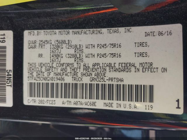 5TFAZ5CN0GX019406 Toyota Tacoma Sr5 V6