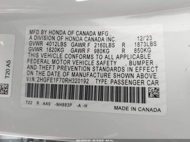 2HGFE1F70RH320192 Honda l15b7