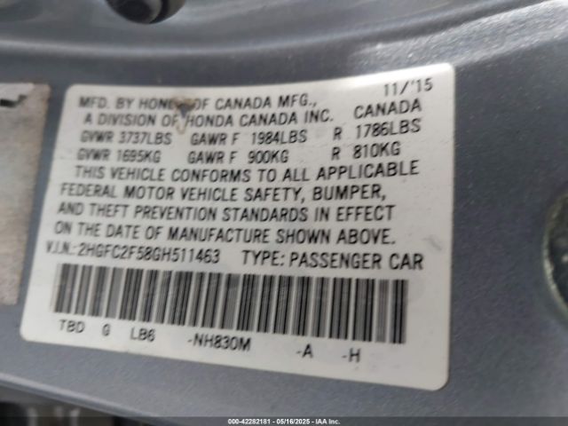 2HGFC2F58GH511463 Honda Civic Lx