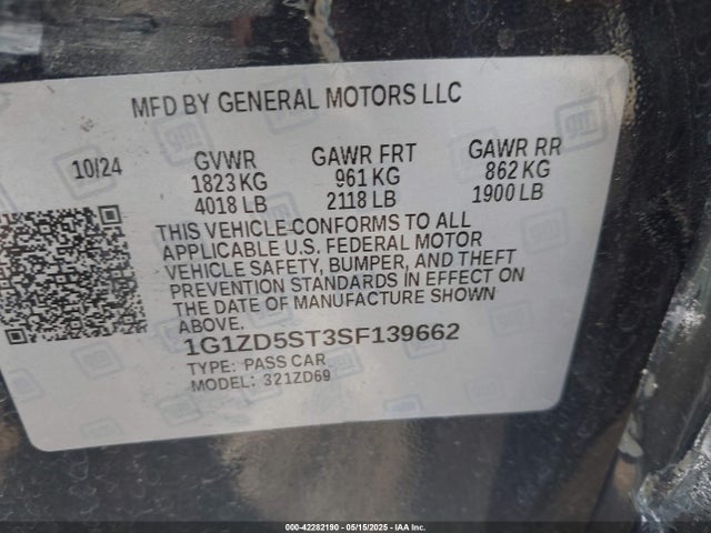 1G1ZD5ST3SF139662 Chevrolet Malibu Fwd 1lt