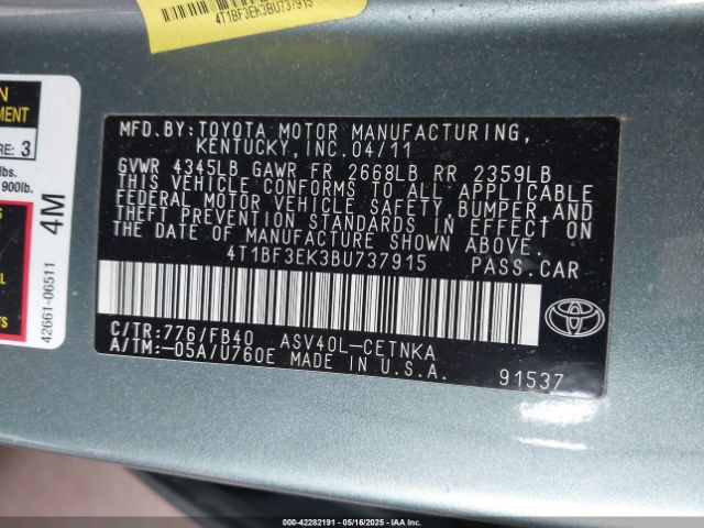 2011 TOYOTA CAMRY 4T1BF3EK3BU737915 Photo 8