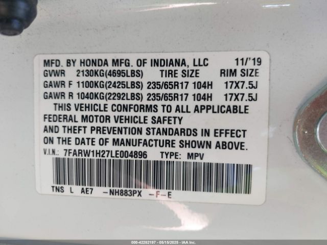 7FARW1H27LE004896 Honda Cr-v 2wd Lx