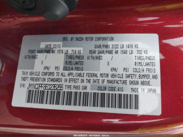 JM1NC2PF8E0235255 Mazda Mx-5 Miata Grand Touring