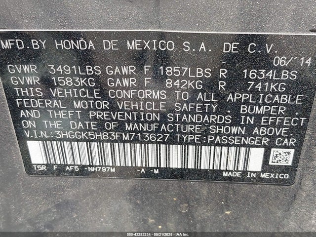 3HGGK5H83FM713627 Honda l15b1