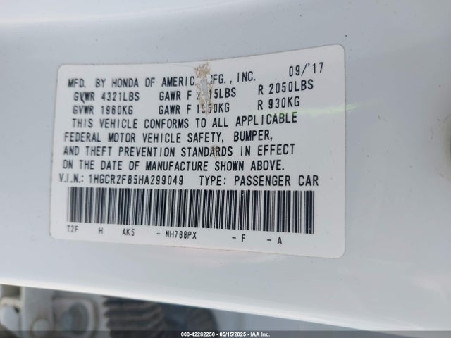 Honda Accord Ex-l 2017 1HGCR2F85HA299049 Image 9