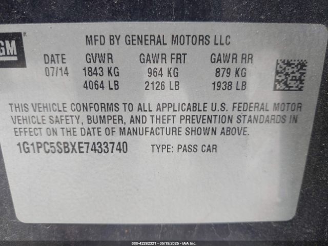 1G1PC5SBXE7433740 Chevrolet Cruze 1lt Auto