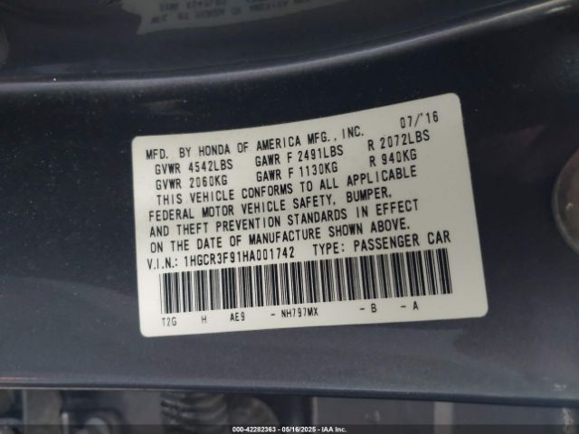 1HGCR3F91HA001742 Honda Accord Touring V6
