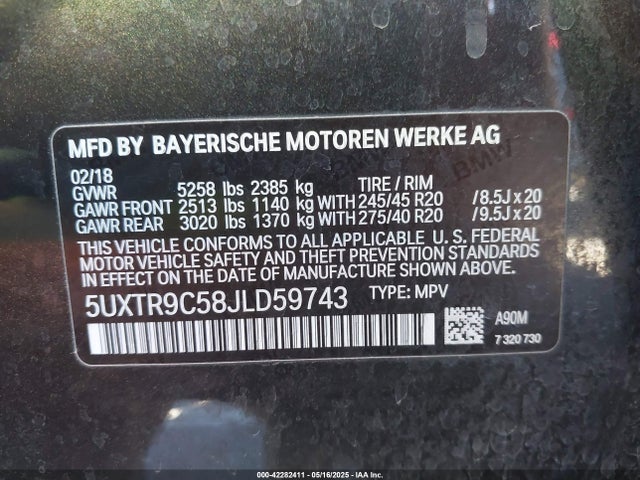 5UXTR9C58JLD59743 BMW X3