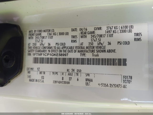 Ford F-150 Xl 2016 1FTMF1CP1GKE58997 Image 9
