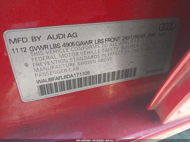 2013 AUDI A4 WAUBFAFL6DA171105 Photo 8