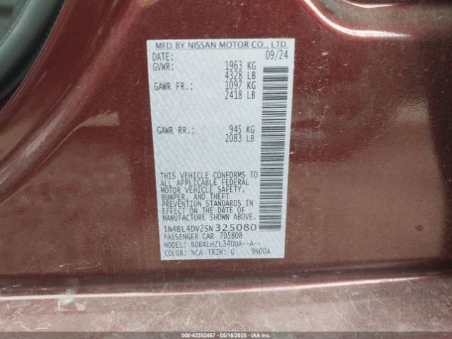 1N4BL4DV2SN325080 Nissan Altima Sv Fwd