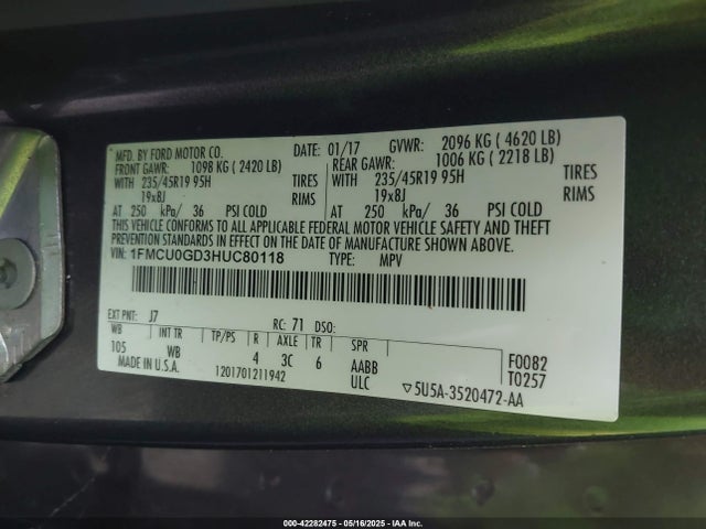 Ford ESCAPE SE 2017 1FMCU0GD3HUC80118 Image 9