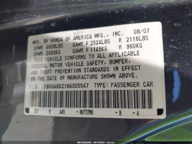 2008 ACURA TL 19UUA66218A005547 Photo 8