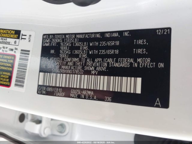 5TDGZRBHXNS178532 Toyota Highlander Xle