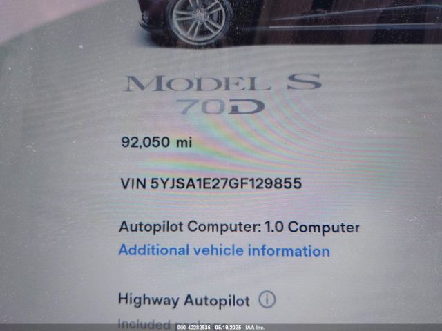 2016 TESLA MODEL S 5YJSA1E27GF129855 Photo 8
