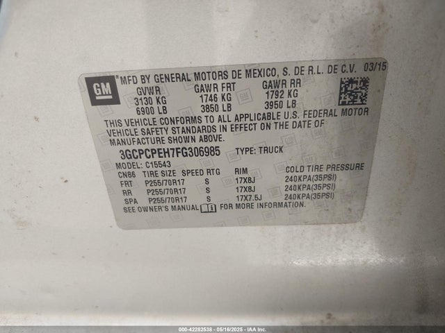3GCPCPEH7FG306985 Chevrolet Silverado 1500 Wt