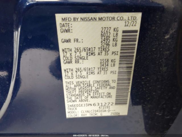 1N6ED1EJ3PN631272 Nissan Frontier Sv 4x2
