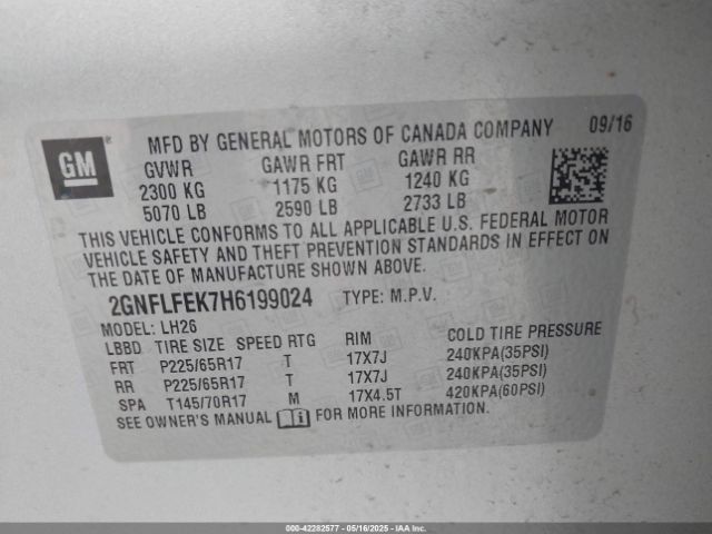 2GNFLFEK7H6199024 Chevrolet EQUINOX LT
