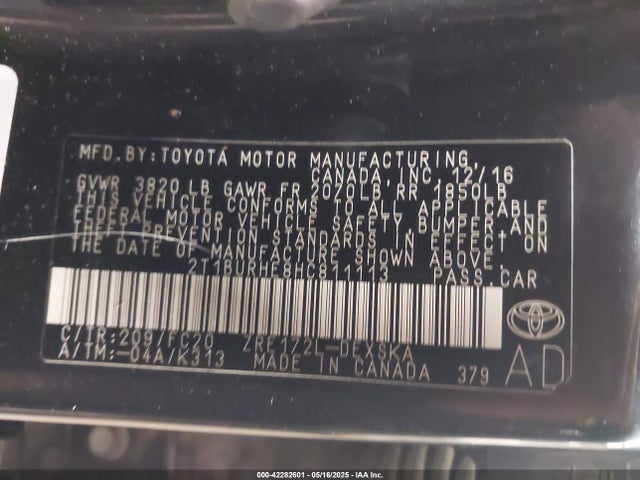 2T1BURHE8HC811113 Toyota 2zr-fe