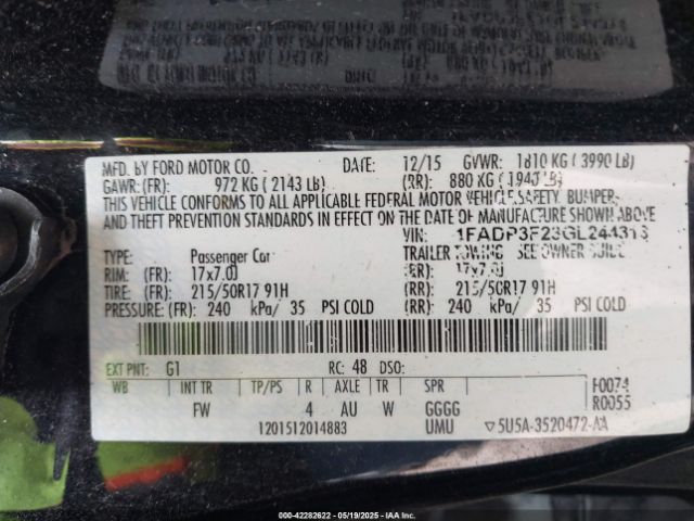 1FADP3F23GL244313 Ford FOCUS SE