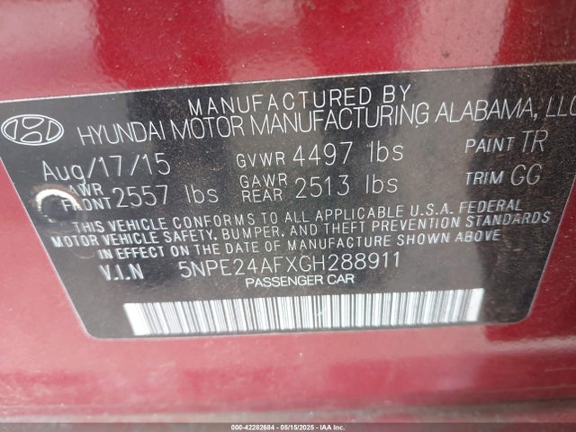 5NPE24AFXGH288911 Hyundai dohc gdi theta-ii