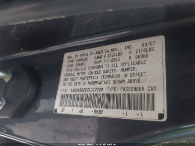 2007 ACURA TL 19UUA66267A027929 Photo 8