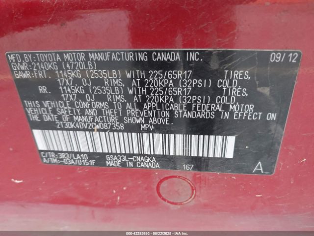 2012 TOYOTA RAV4 2T3DK4DV2CW087358 Photo 8