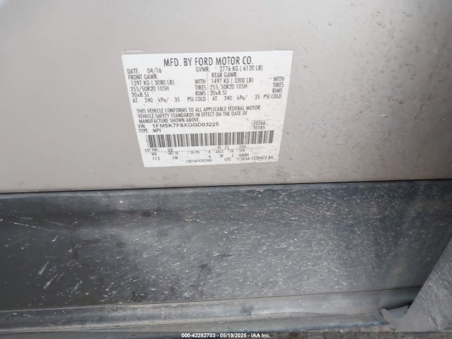Ford Explorer 2016 1FM5K7F8XGGD03225 Image 9