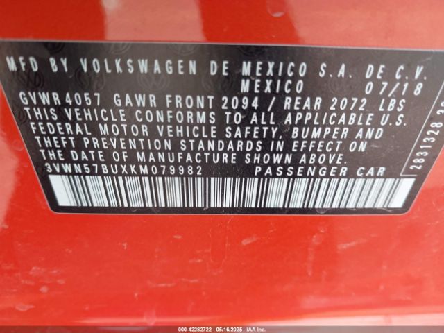3VWN57BUXKM079982 Volkswagen Jetta 1.4t S