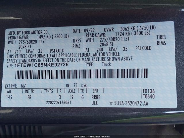 2022 FORD F-150 1FTEW1C85NKE92726 Photo 8