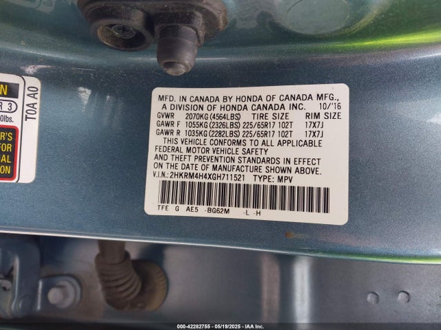 Honda k24w9 2016 2HKRM4H4XGH711521 Image 9