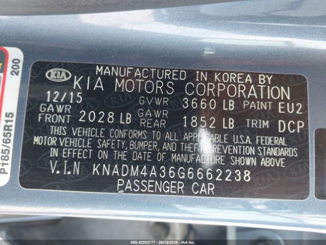 KNADM4A36G6662238 KIA RIO LX