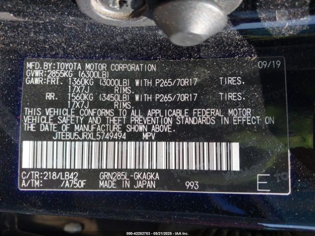 JTEBU5JRXL5749494 Toyota 4runner Sr5 Premium