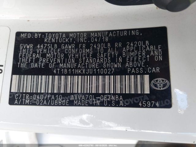 4T1B11HKXJU110027 Toyota CAMRY LE