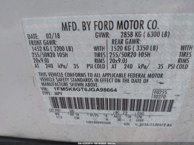 1FM5K8GT6JGA98664 Ford EXPLORER SPORT